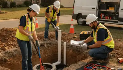 Madison, WI plumber repairing septic system for a local home service call