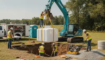 Madison, WI plumbers installing a septic tank for a residential plumbing repair service