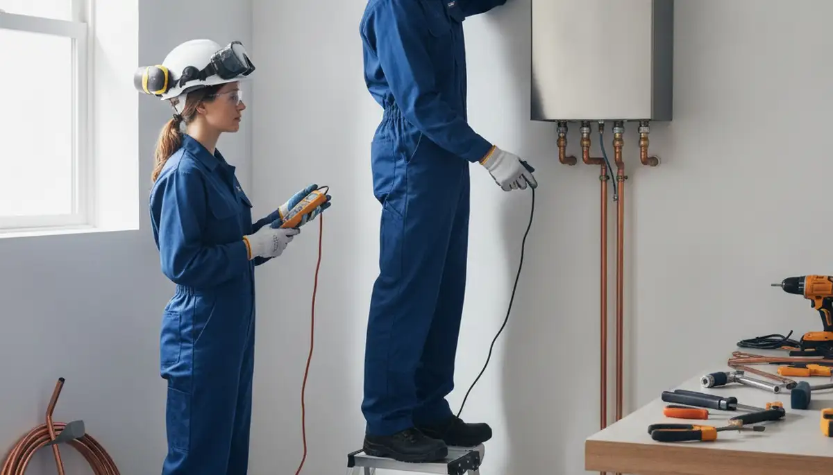 Madison, WI plumber installing a tankless water heater for residential service and repair
